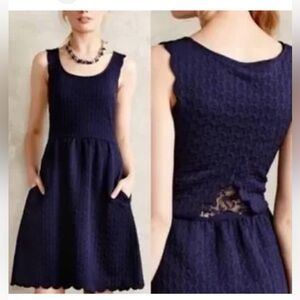 Anthropologie Maeve Midnight Blue peak a boo Lace back Midi Dress Size Large